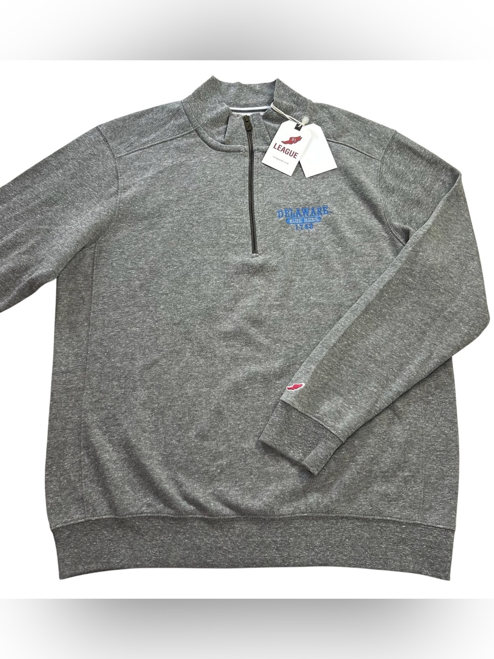 NWT League Delaware Blue Hen’s Men’s 1/4 Zip Pullover Jacket MSRP $74 Gray sz L